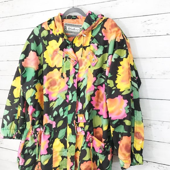 J.Gallery Floral Oversized Waterproof Coat Medium - Picture 3 of 5
